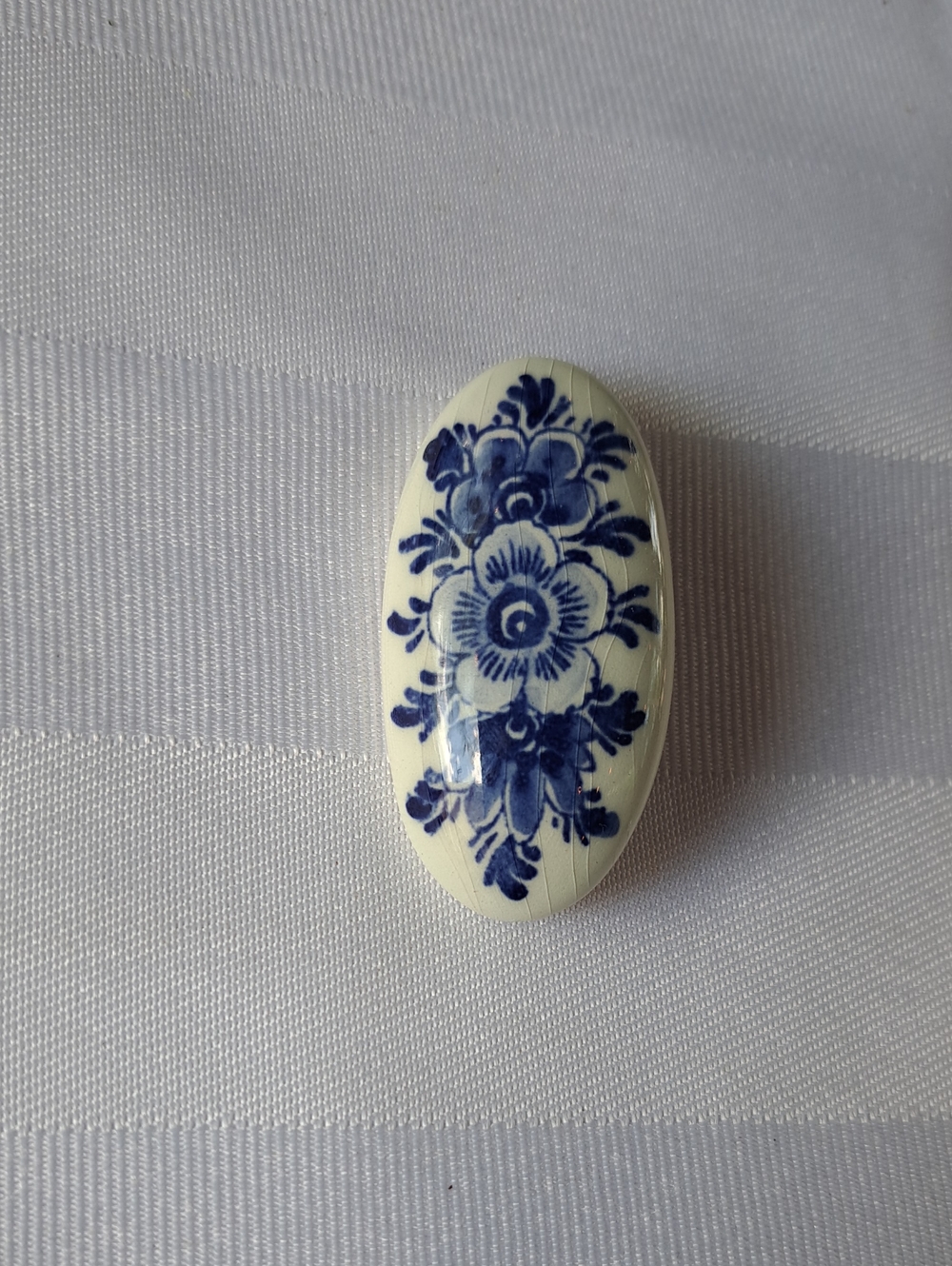 Vintage Blue and White Floral Oval Porcelain Brooch From Holland Cottagecore.